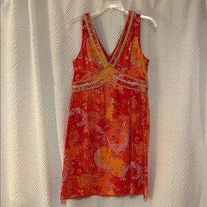 Muse Red, Pink and Orange Patterned Mini Dress